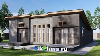 Проект одноэтажного дома 15 на 22, площадью 200 м² с террасой, баней, гаражом на 2 машины и 3 спальнями — фасад 2
