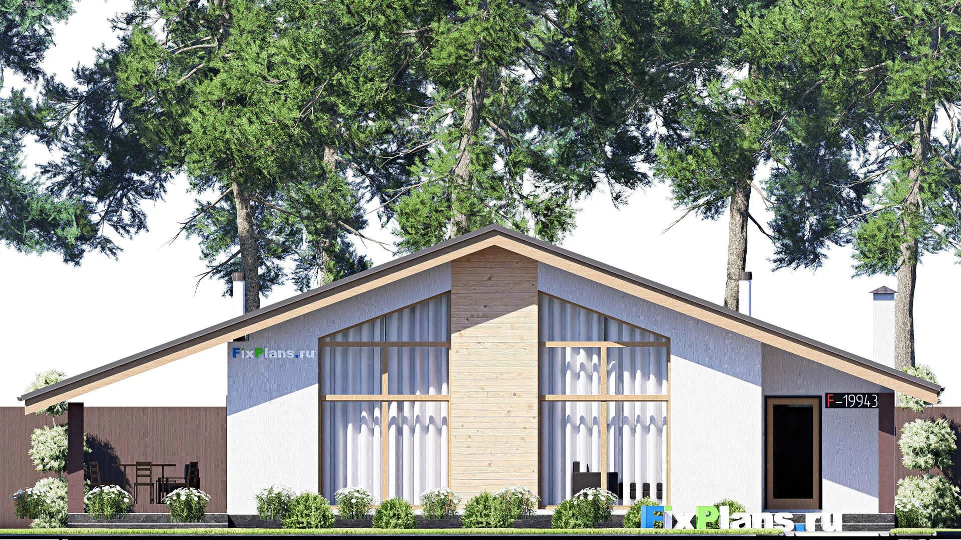 F-19943 - Проект одноэтажного дома 13 на 16, площадью 170 м² с террасой и 3 спальнями