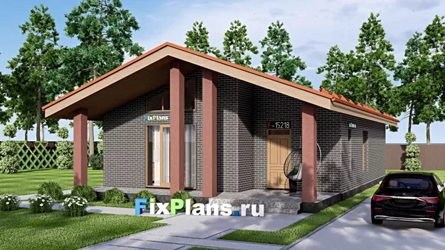 Проект одноэтажного дома 10 на 16, площадью 130 м² с террасой и 3 спальнями