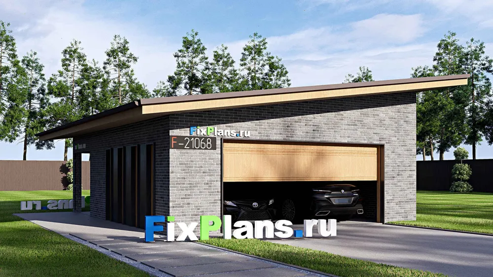 Проект гаража 8 на 9, площадью 60 м² на 2 машиноместа (F-21068) — фасад 1