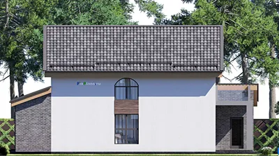 Проект дома с мансардой 14 на 16, площадью 270 м² с террасой, балконом, гаражом на 1 машину и 4 спальнями — фасад 5