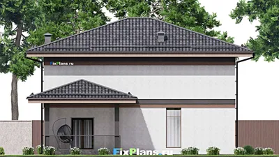 Проект двухэтажного дома 13 на 17, площадью 250 м² с террасой, балконом и 5 спальнями — фасад 6