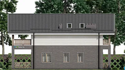 Проект двухэтажного дома 10 на 11, площадью 280 м² с террасой, балконом и 3 спальнями — фасад 4