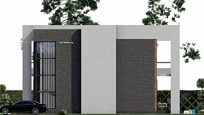Проект двухэтажного дома 11 на 16, площадью 230 м² с террасой, балконом и 3 спальнями — фасад 5