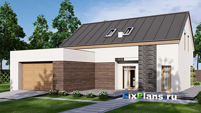 Проект дома с мансардой 18 на 18, площадью 360 м² с террасой, гаражом на 2 машины и 3 спальнями