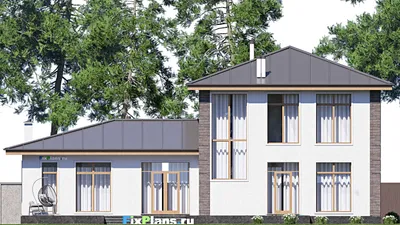 Проект двухэтажного дома 16 на 20, площадью 290 м² с террасой и 3 спальнями — фасад 6