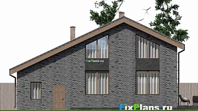 Проект дома с мансардой 12 на 14, площадью 190 м² с террасой, балконом, гаражом на 1 машину и 4 спальнями — фасад 4