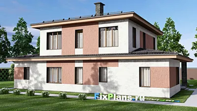 Проект двухэтажного дома 14 на 19, площадью 260 м² с террасой, баней и 4 спальнями — фасад 2