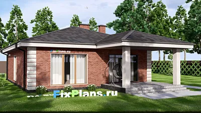 Проект одноэтажного дома 12 на 17, площадью 130 м² с террасой и 3 спальнями — фасад 2