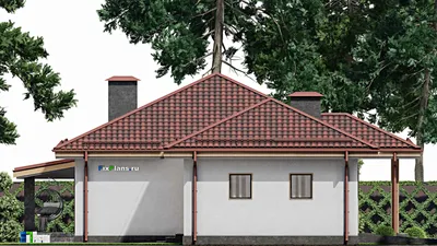 Проект одноэтажного дома 15 на 22, площадью 190 м² с террасой, гаражом на 1 машину и 3 спальнями — фасад 4