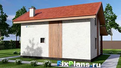 Проект бани 10 на 11, площадью 120 м² с комнатой отдыха, терассой, мансардой, санузлом и 2 спальнями — фасад 2