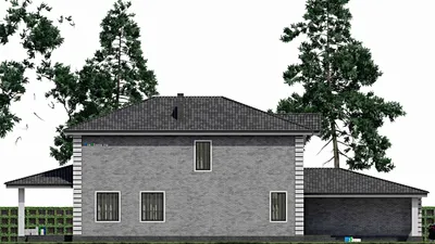 Проект двухэтажного дома 12 на 23, площадью 290 м² с гаражом на 2 машины и 4 спальнями — фасад 6