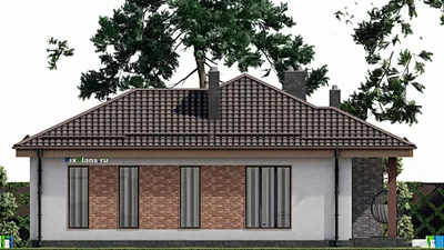Проект одноэтажного дома 14 на 16, площадью 140 м² с террасой, гаражом на 1 машину и 3 спальнями — фасад 5