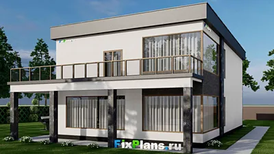 Проект двухэтажного дома 14 на 24, площадью 440 м² с террасой, балконом, гаражом на 2 машины и 6 спальнями — фасад 2