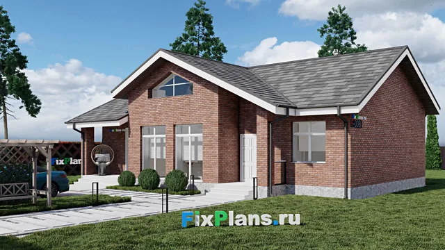 Проект одноэтажного дома 11 на 16, площадью 130 м² с террасой и 3 спальнями