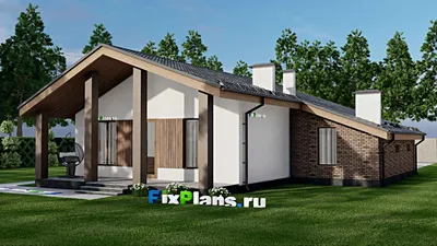 Проект одноэтажного дома 14 на 18, площадью 170 м² с террасой, гаражом на 1 машину и 3 спальнями — фасад 2