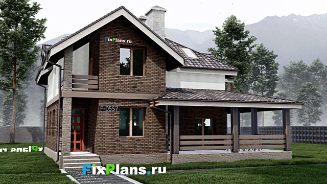 Проект дома с мансардой 12 на 13, площадью 210 м² с террасой, балконом и 3 спальнями