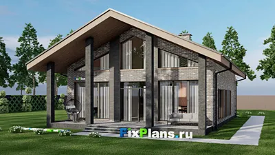 Проект дома с мансардой 12 на 14, площадью 240 м² с террасой и 3 спальнями — фасад 2