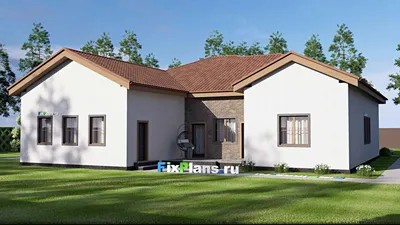 Проект одноэтажного дома 18 на 20, площадью 250 м² с террасой, гаражом на 2 машины и 3 спальнями — фасад 2