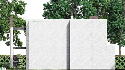 Проект двухэтажного дома 17 на 18, площадью 340 м² с террасой, балконом, гаражом на 2 машины и 3 спальнями — фасад 4