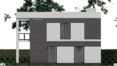 Проект двухэтажного дома 11 на 11, площадью 210 м² с террасой, балконом и 3 спальнями — фасад 5