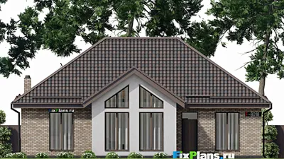 Проект одноэтажного дома 14 на 15, площадью 150 м² с террасой и 3 спальнями (F-8018) — фасад 3