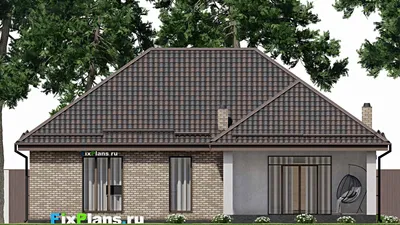 Проект одноэтажного дома 14 на 15, площадью 150 м² с террасой и 3 спальнями (F-8018) — фасад 6