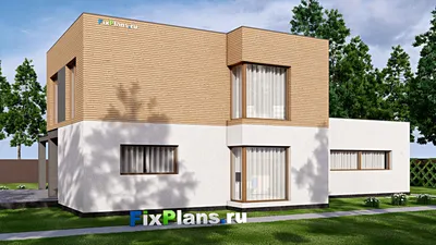 Проект двухэтажного дома 17 на 24, площадью 340 м² с террасой, гаражом на 2 машины и 3 спальнями — фасад 2