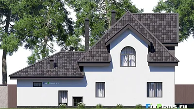 Проект дома с мансардой 14 на 19, площадью 190 м² с террасой, гаражом на 1 машину и 2 спальнями — фасад 6