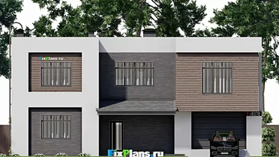 Проект двухэтажного дома 14 на 16, площадью 310 м² с террасой, балконом, гаражом на 1 машину и 4 спальнями — фасад 3