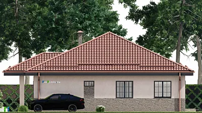 Проект одноэтажного дома 13 на 13, площадью 150 м² с 4 спальнями — фасад 5
