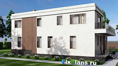 Проект двухэтажного дома 13 на 18, площадью 350 м² с террасой, балконом, баней, бассейном и 3 спальнями — фасад 2