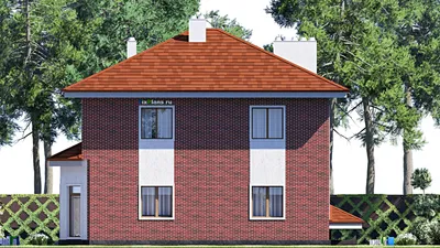 Проект двухэтажного дома 11 на 14, площадью 260 м² с цокольным этажом и 4 спальнями — фасад 5