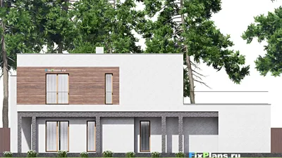 Проект двухэтажного дома 11 на 24, площадью 280 м² с террасой, балконом, гаражом на 2 машины и 3 спальнями — фасад 6