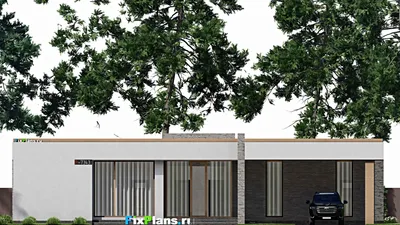 Проект одноэтажного дома 22 на 26, площадью 400 м² с террасой и 4 спальнями — фасад 3