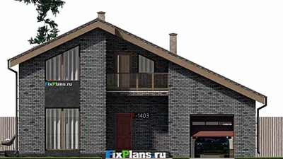 Проект дома с мансардой 12 на 14, площадью 190 м² с террасой, балконом, гаражом на 1 машину и 4 спальнями — фасад 3