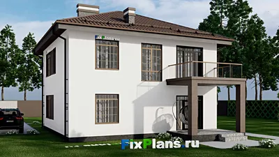 Проект двухэтажного дома 11 на 14, площадью 200 м² с террасой, балконом и 4 спальнями — фасад 2