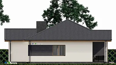 Проект одноэтажного дома 16 на 19, площадью 200 м² с террасой, гаражом на 2 машины и 3 спальнями — фасад 5