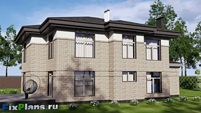 Проект двухэтажного дома 14 на 21, площадью 280 м² с террасой, балконом, гаражом на 1 машину и 4 спальнями — фасад 2