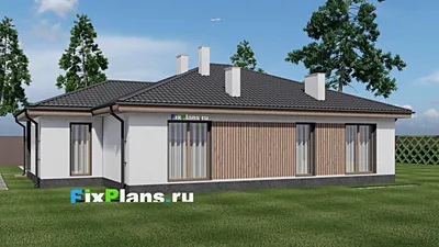 Проект одноэтажного дома 12 на 17, площадью 170 м² с террасой и 3 спальнями (F-1511) — фасад 2