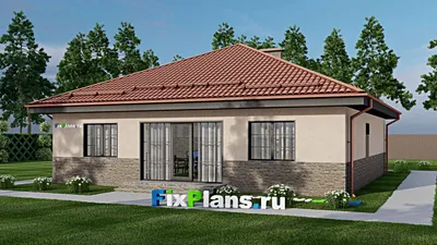 Проект одноэтажного дома 13 на 13, площадью 150 м² с 4 спальнями — фасад 2