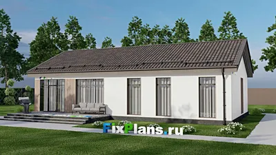 Проект одноэтажного дома 9 на 16, площадью 140 м² с террасой и 3 спальнями — фасад 2