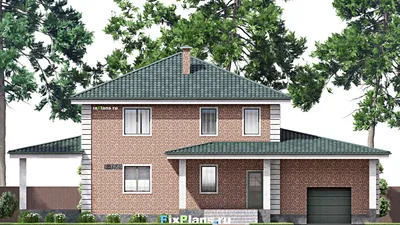 Проект двухэтажного дома 14 на 21, площадью 280 м² с террасой, гаражом на 2 машины и 4 спальнями — фасад 3