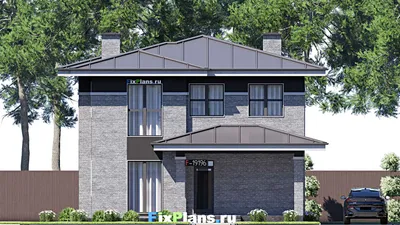 Проект двухэтажного дома 11 на 15, площадью 210 м² с террасой, балконом и 5 спальнями — фасад 3