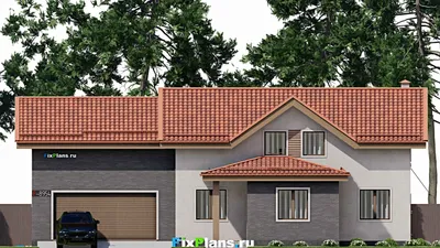 Проект дома с мансардой 12 на 19, площадью 250 м² с гаражом на 2 машины и 5 спальнями — фасад 3
