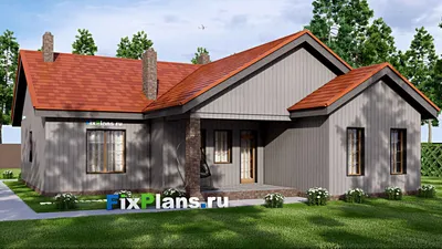Проект одноэтажного дома 15 на 18, площадью 170 м² с террасой, гаражом на 1 машину и 3 спальнями (F-16739) — фасад 2