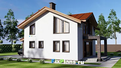 Проект дома с мансардой 10 на 14, площадью 160 м² с террасой, балконом и 4 спальнями (F-19502) — фасад 2