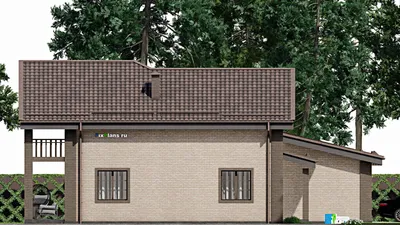 Проект дома с мансардой 15 на 16, площадью 260 м² с террасой, балконом, гаражом на 2 машины и 5 спальнями — фасад 4