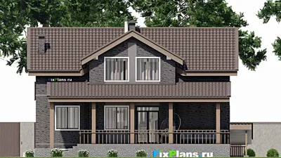 Проект дома с мансардой 13 на 14, площадью 270 м² с цокольным этажом и 4 спальнями — фасад 6