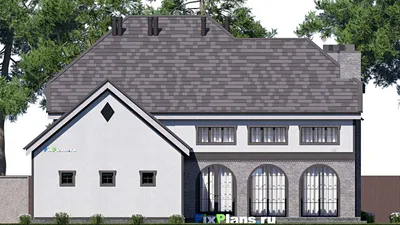 Проект двухэтажного дома 16 на 21, площадью 280 м² с террасой, балконом, гаражом на 2 машины и 4 спальнями — фасад 6